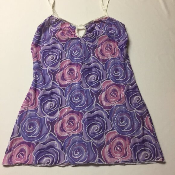 PURPLE & Pink Roses Baby Doll Chemise Size Large - Picture 3 of 10